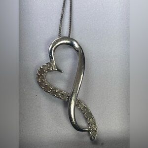 DIAMONDS .925 SILVER HEART PENDANT WITH CHAIN VERY UNIQUE DESIGN